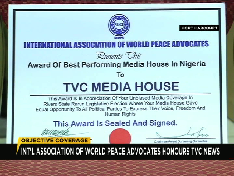 Int’l Association of World Peace Advocates honours TVC News
