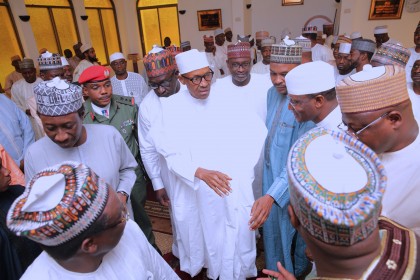 Buhari attends Friday prayers with AGF, NSA, others