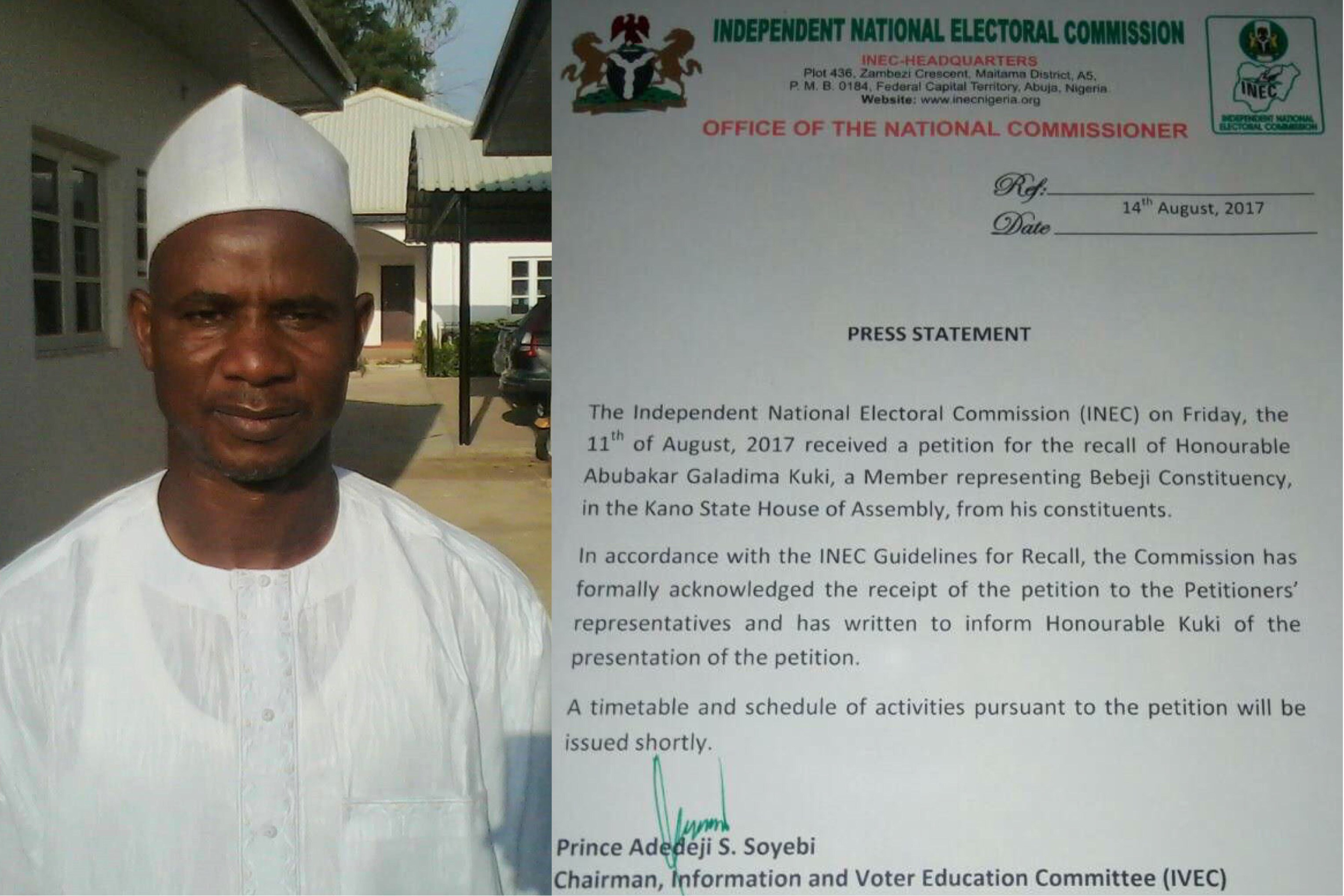 INEC receives petition for recall of Kano lawmaker