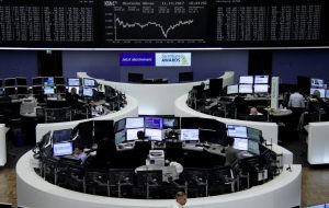 The German share price index, DAX board, is seen at the stock exchange in Frankfurt
