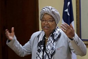 FILE PHOTO: Liberia’s President Ellen Johnson Sirleaf speaks during a news conference at the Presidential Palace in Monrovia