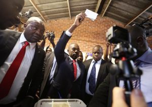 Zimbabwean oppostion Movement for Democratic Change (MDC) leader Nelson Chamisa casts his ballot in the country’s general elections in Harare