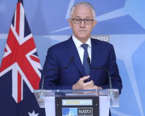 Australian Prime Minister Malcolm Turnbull speaks at a news conference after a meeting with NATO Secretary-General Jens Stoltenberg at the Alliance’s headquarters in Brussels
