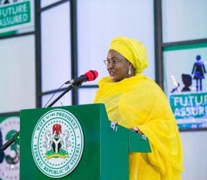 Mrs. Buhari speaking at the event