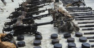 A weapons cache, discovered following a two-day operation by the Afghan National Directorate of Security, is seen on display for the media in Kandahar City
