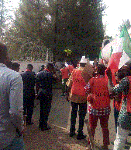 Breaking: NLC pickets  Labour Minister’s residence, blocks his gate