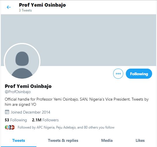 Hackers make failed attempt on VP Yemi Osinbajo’s Twitter handle
