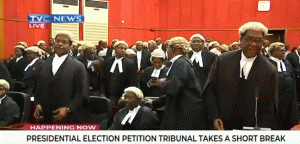 #HappeningNow #AtikuVsBuhari: Presidential elections petition tribunal judgement takes a short break