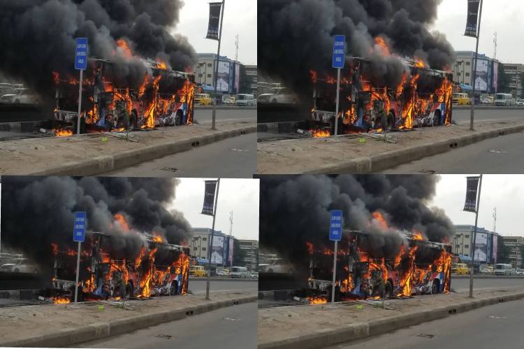 Fire razes BRT Bus on Ikorodu road