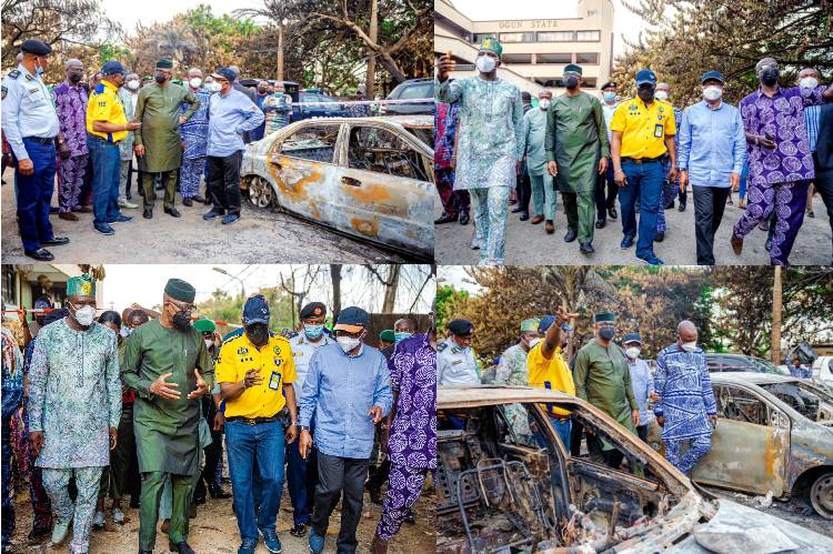Governor Abiodun visits scene of OPIC Plaza fire outbreak