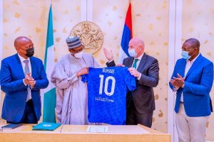 Buhari receives No. 10 jersey from FIFA president