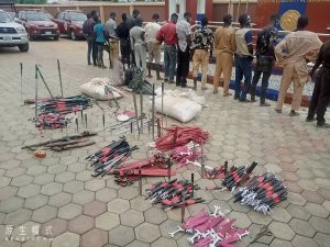 Amotekun intercepts bus loaded with 500 daggers, guns, knives, arrest 18 suspects