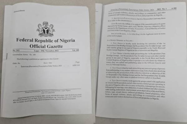 Federal government releases official gazette on Proscription of banditry