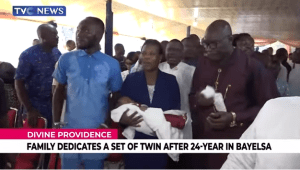 Bayelsa family barren for 24 years dedicates set of twins