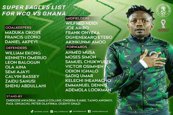 Eguavoen releases Super Eagles’ squad for  W/Cup Qualifier against Ghana