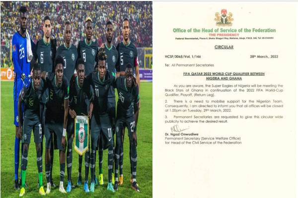 FG Directs all offices to close by 1pm to support Eagles on Tuesday