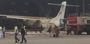 Passengers unhurt as engine of overland airways flight catches fire