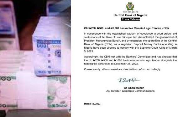 CBN COMPLIES WITH SUPREME COURT JUDGMENT ON NAIRA NOTES