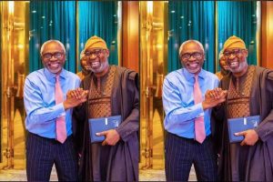 Photo: Gbajabiamila, Alake exchange banters at Presidential villa