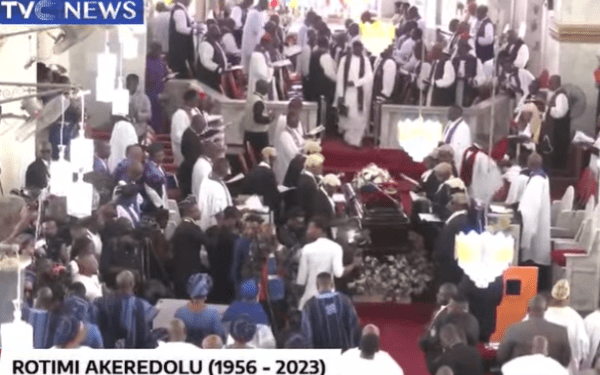 funeral service for former Governor of Ondo State, Rotimi Akeredolu, has commenced at St. Andrews Church, Imola Street, Owo, Ondo State.