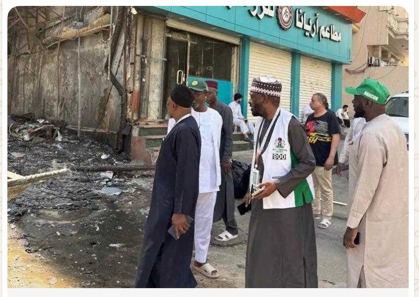 The Senate Committee on Foreign Affairs, led by Senator Ali Ndume, on Sunday, June 9, 2025, visited the site of a recent fire outbreak at Imaratus Sanan Hotel on Shari Mansur Street in Makkah. The hotel, which housed Nigerian pilgrims under private tour operators, was engulfed in flames on June 7, leaving several rooms destroyed and others partially affected.