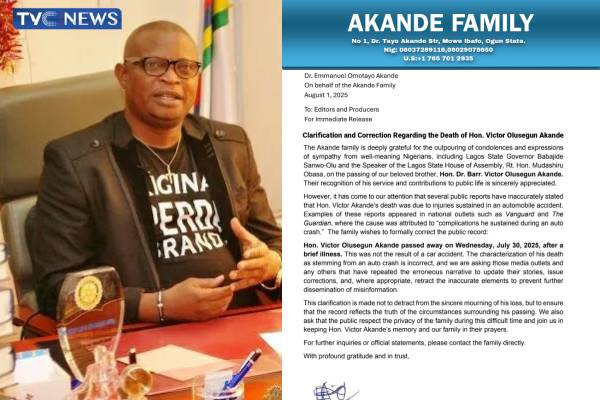 Family clarifies cause of death of former Lagos Lawmaker, Victor Akande