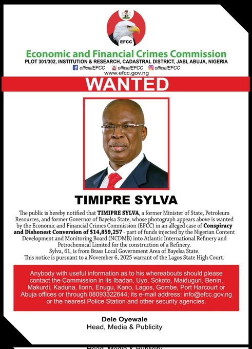 BREAKING: EFCC Declares Former Petroleum Minister Timipre Sylva Wanted
