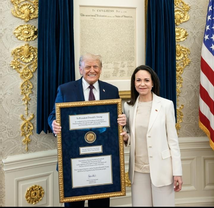 Venezuelan Opposition Leader Presents Donald Trump Peace Prize After Maduro’s Capture