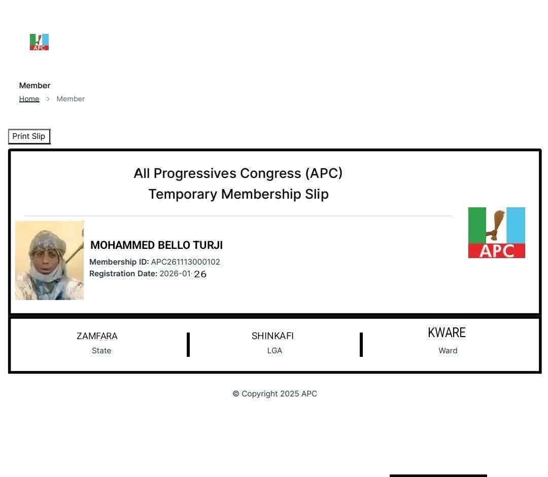 Bello Turji Not Our Member, Membership Card Forged – Zamfara APC