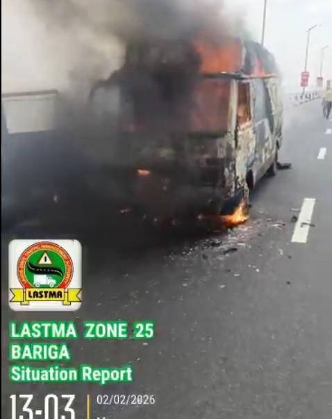 UPDATED: Six Injured As Commercial Bus Catches Fire On Third Mainland Bridge- LASTMA